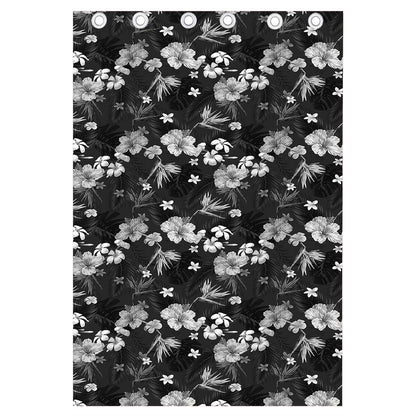 Monochrome Hawaiian Floral Print Curtain
