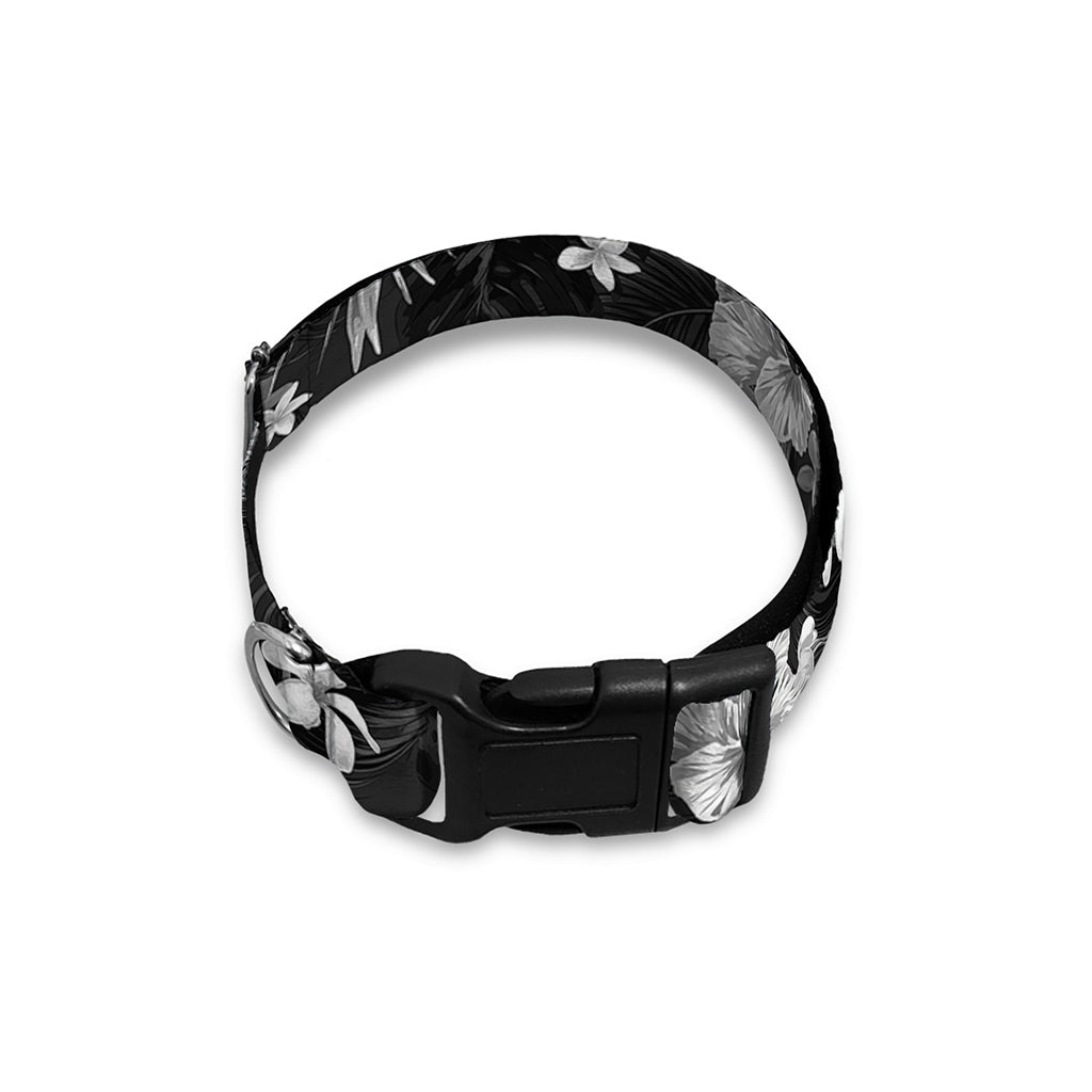 Monochrome Hawaiian Floral Print Dog Collar