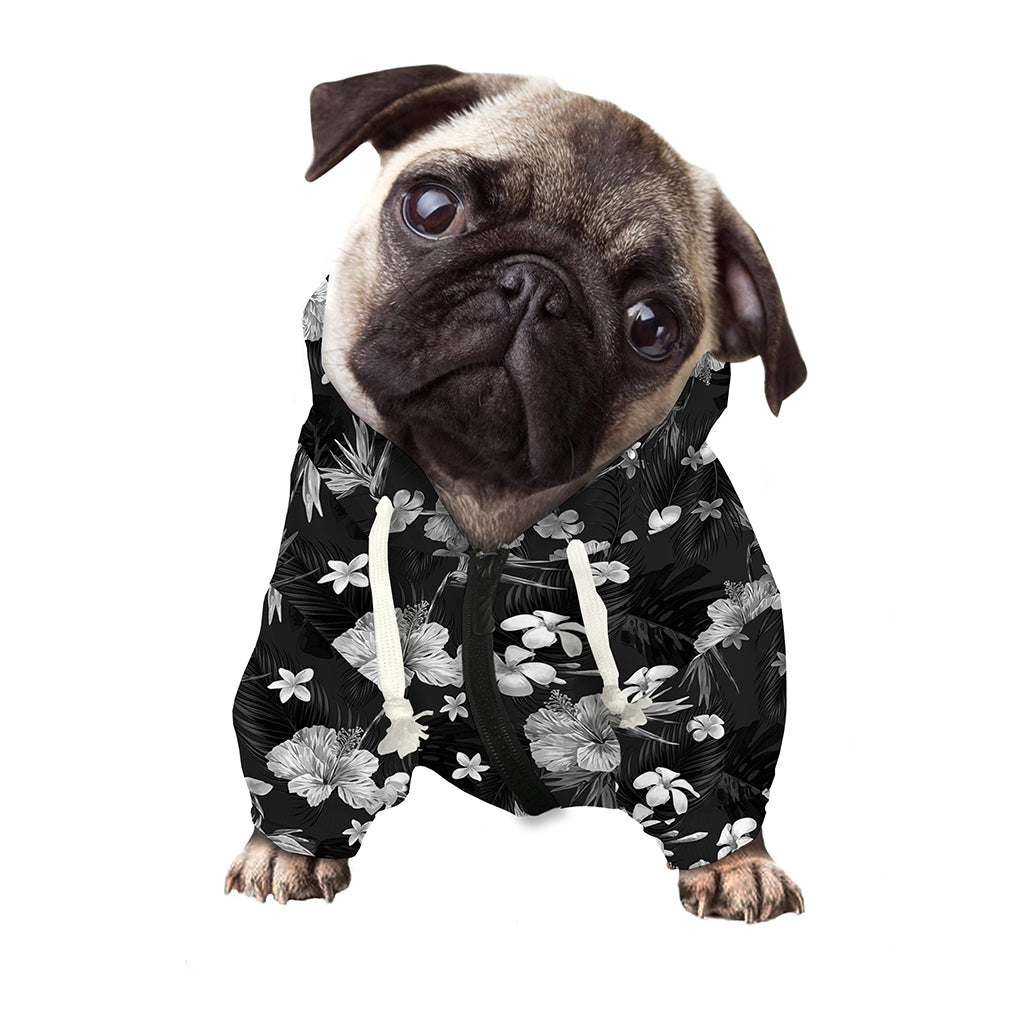 Monochrome Hawaiian Floral Print Dog Zip Up Hoodie