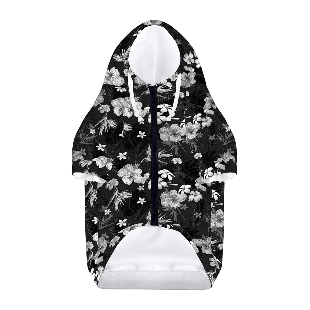 Monochrome Hawaiian Floral Print Dog Zip Up Hoodie