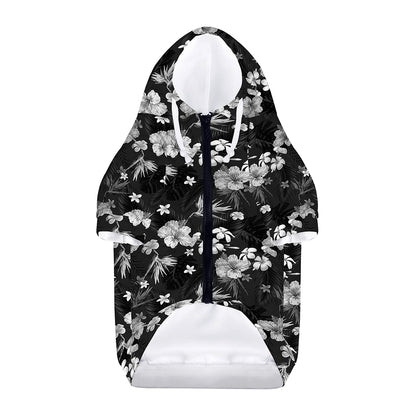 Monochrome Hawaiian Floral Print Dog Zip Up Hoodie