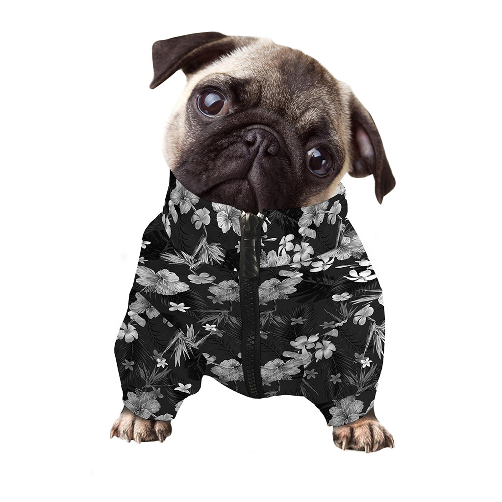 Monochrome Hawaiian Floral Print Dog Zip Up Jacket