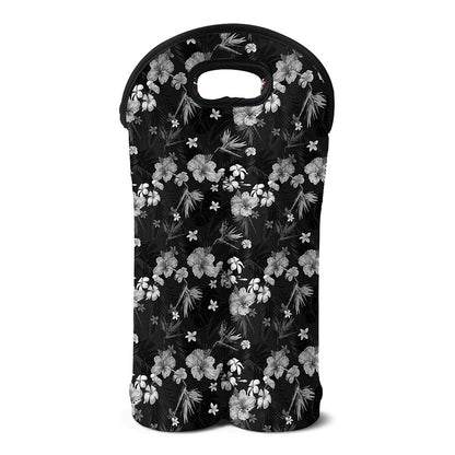 Monochrome Hawaiian Floral Print Double Neoprene Wine Tote