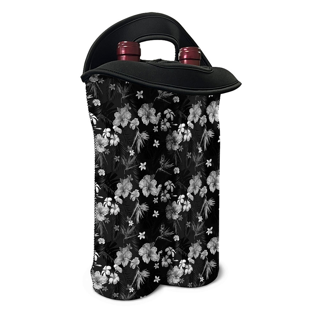 Monochrome Hawaiian Floral Print Double Neoprene Wine Tote
