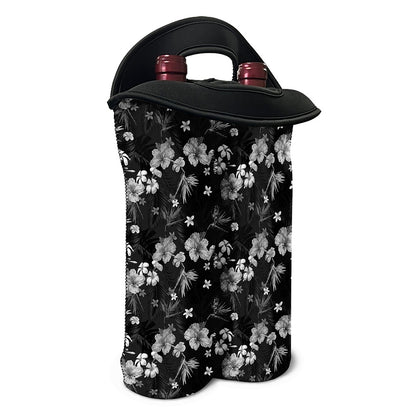 Monochrome Hawaiian Floral Print Double Neoprene Wine Tote
