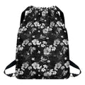 Monochrome Hawaiian Floral Print Drawstring Backpack