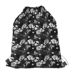 Monochrome Hawaiian Floral Print Drawstring Bag