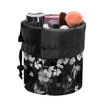 Monochrome Hawaiian Floral Print Drawstring Makeup Bag