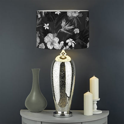 Monochrome Hawaiian Floral Print Drum Lamp Shade