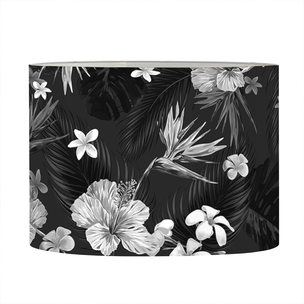 Monochrome Hawaiian Floral Print Drum Lamp Shade