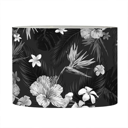 Monochrome Hawaiian Floral Print Drum Lamp Shade