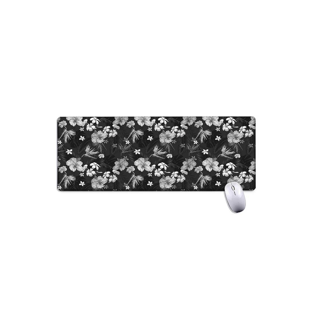 Monochrome Hawaiian Floral Print Extended Mouse Pad