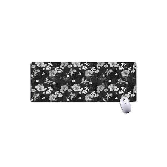 Monochrome Hawaiian Floral Print Extended Mouse Pad