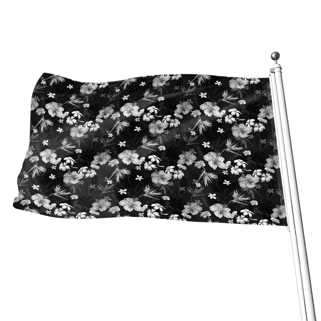 Monochrome Hawaiian Floral Print Flag
