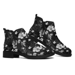 Monochrome Hawaiian Floral Print Flat Ankle Boots