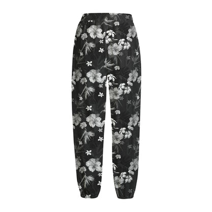 Monochrome Hawaiian Floral Print Fleece Lined Knit Pants