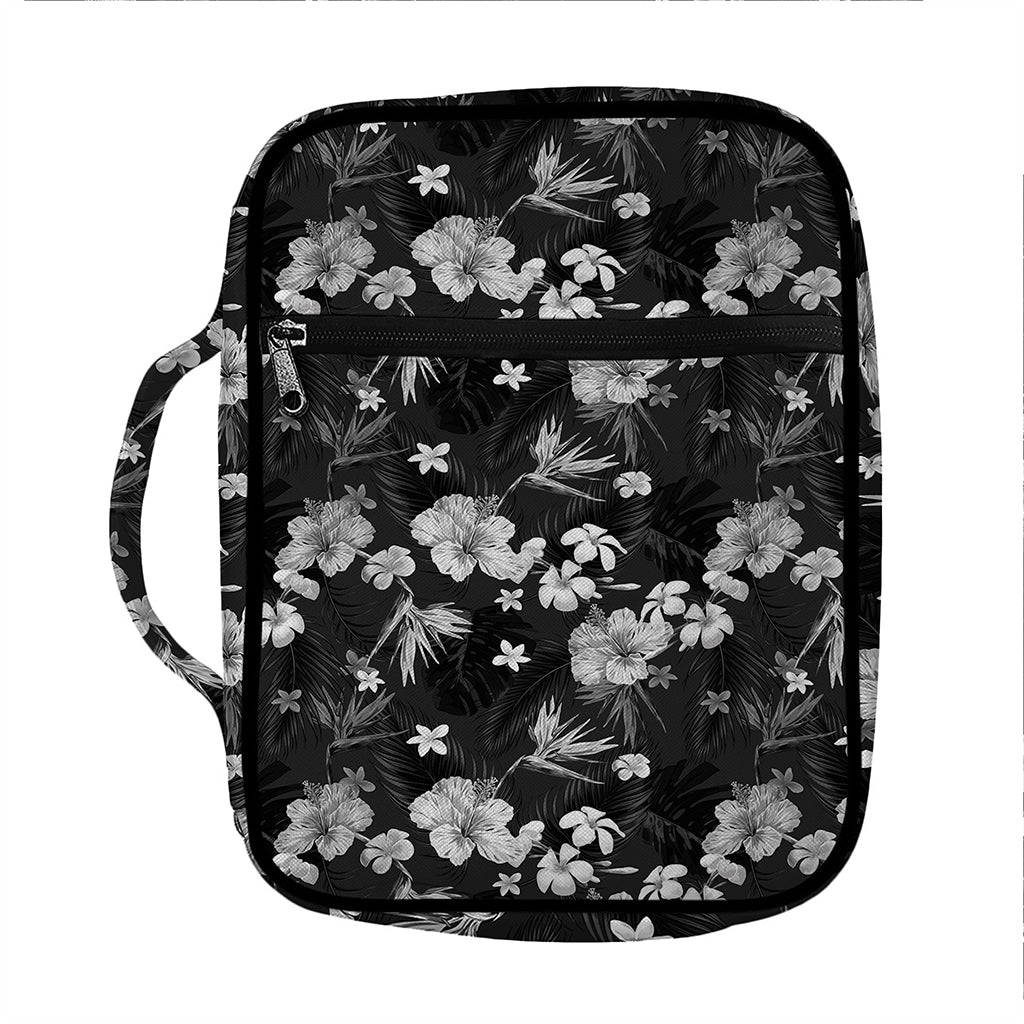 Monochrome Hawaiian Floral Print Front Pocket Bible Bag