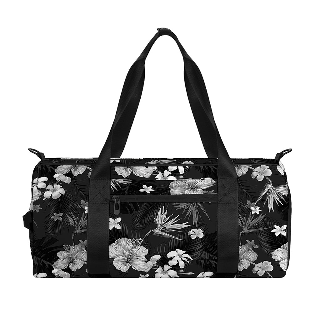 Monochrome Hawaiian Floral Print Gym Bag