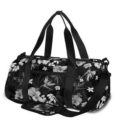 Monochrome Hawaiian Floral Print Gym Bag