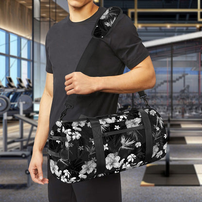 Monochrome Hawaiian Floral Print Gym Bag
