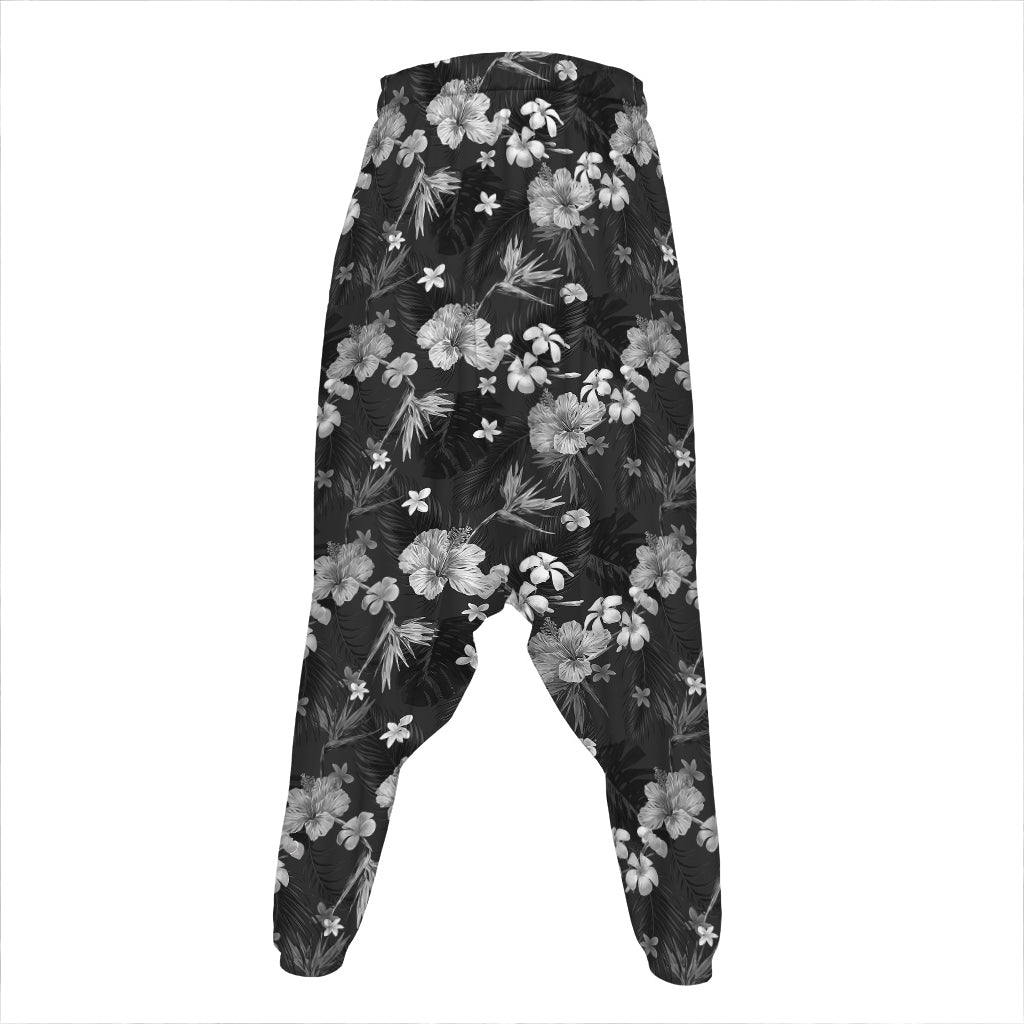 Monochrome Hawaiian Floral Print Hammer Pants
