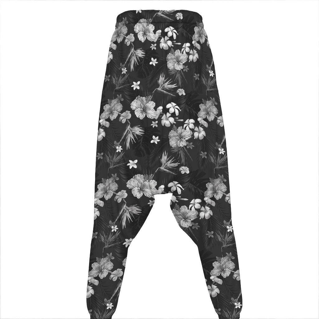 Monochrome Hawaiian Floral Print Hammer Pants