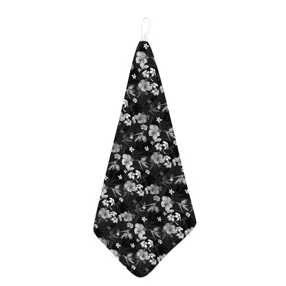 Monochrome Hawaiian Floral Print Hand Towel