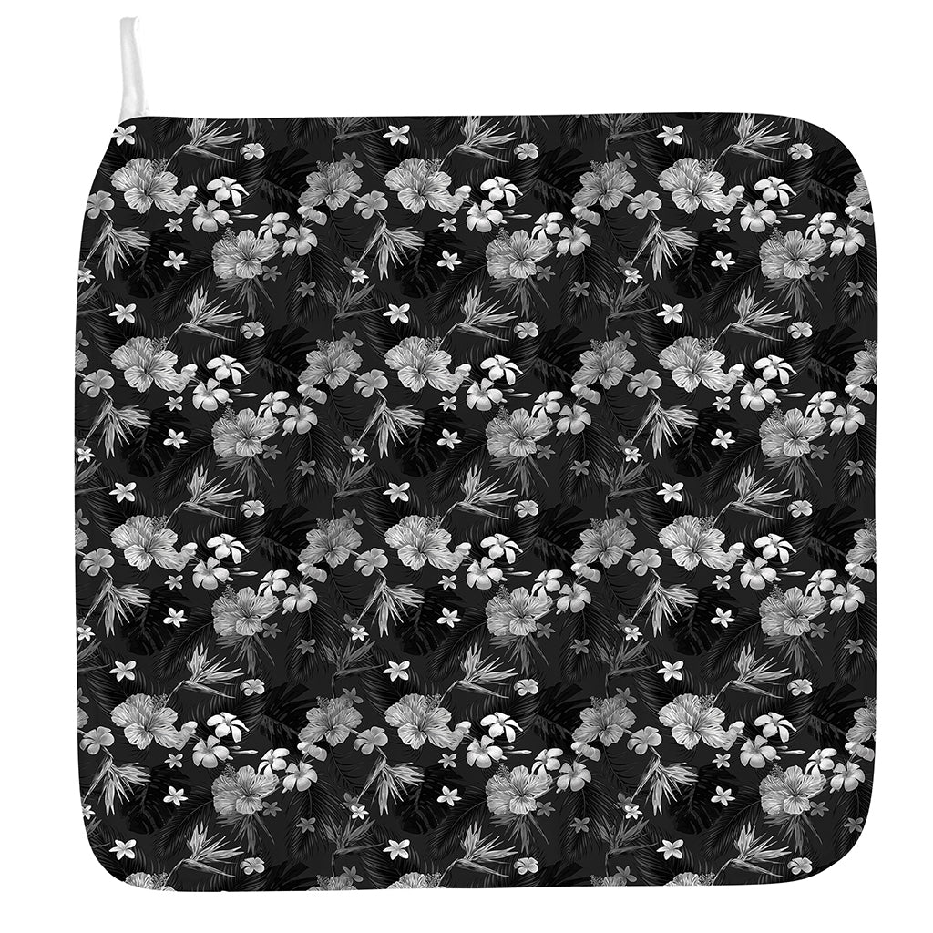 Monochrome Hawaiian Floral Print Hand Towel