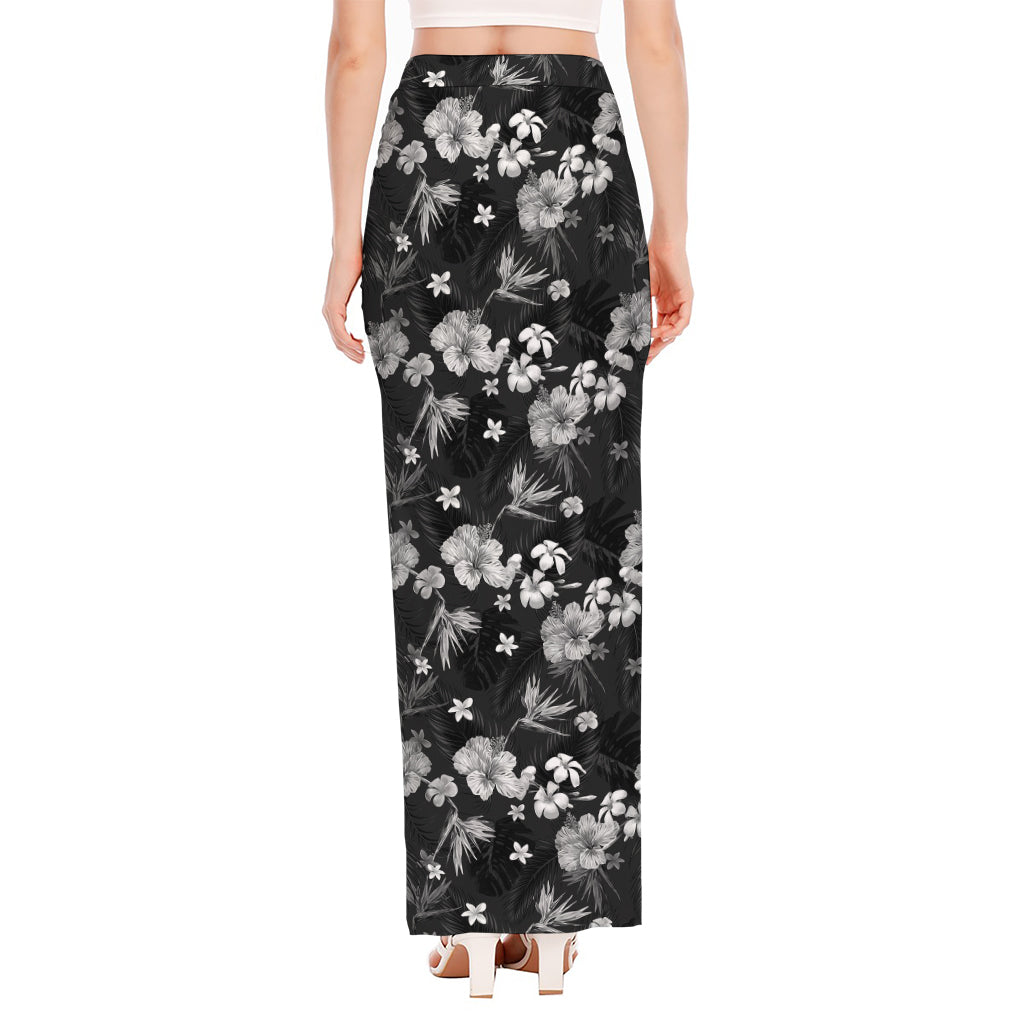 Monochrome Hawaiian Floral Print High Slit Maxi Skirt