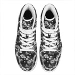 Monochrome Hawaiian Floral Print High Top Leather Sneakers