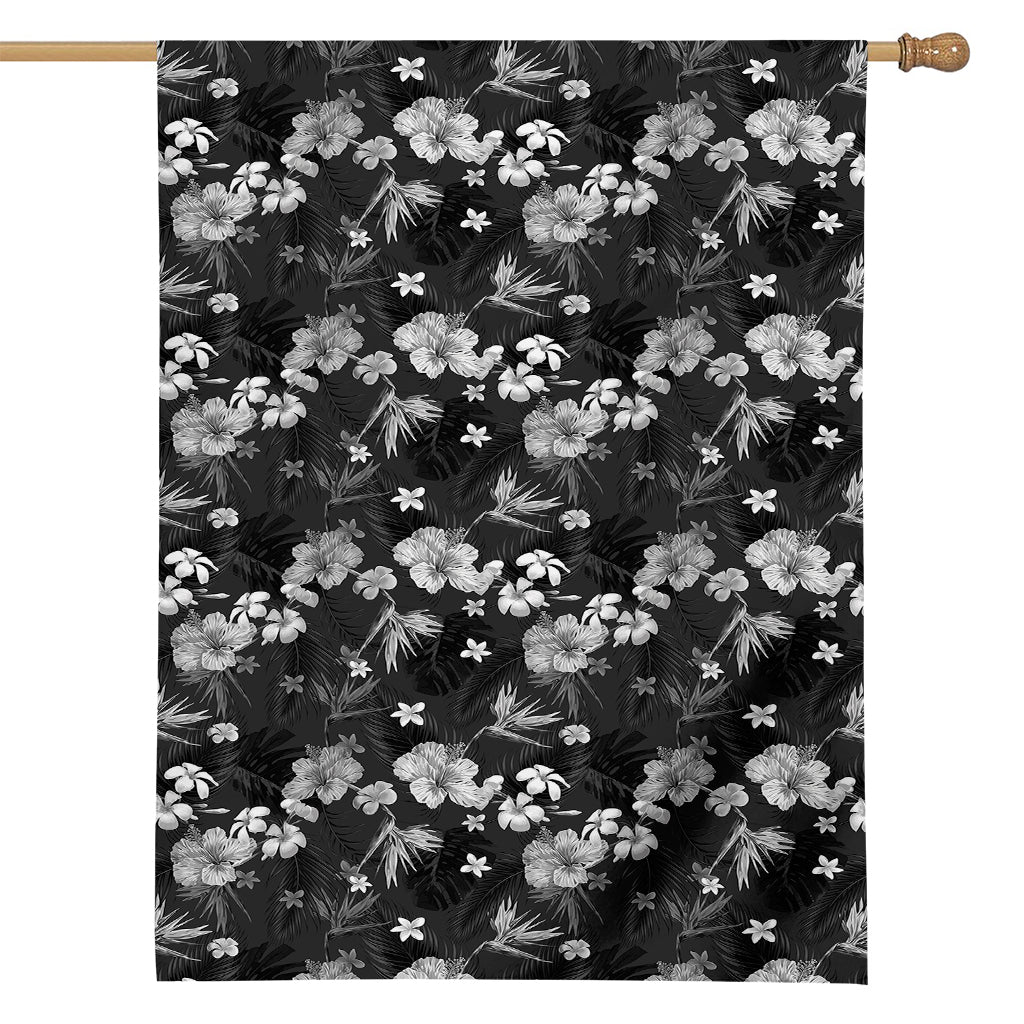 Monochrome Hawaiian Floral Print House Flag