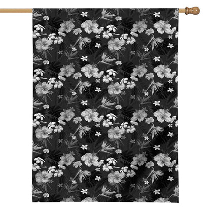 Monochrome Hawaiian Floral Print House Flag