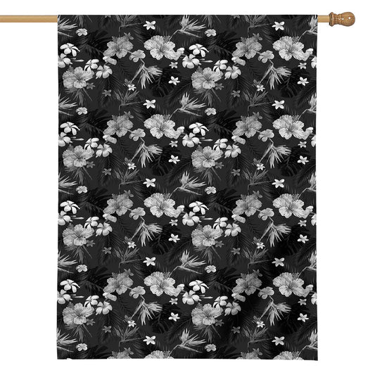Monochrome Hawaiian Floral Print House Flag