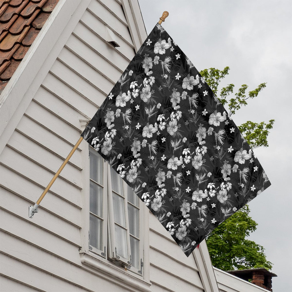 Monochrome Hawaiian Floral Print House Flag