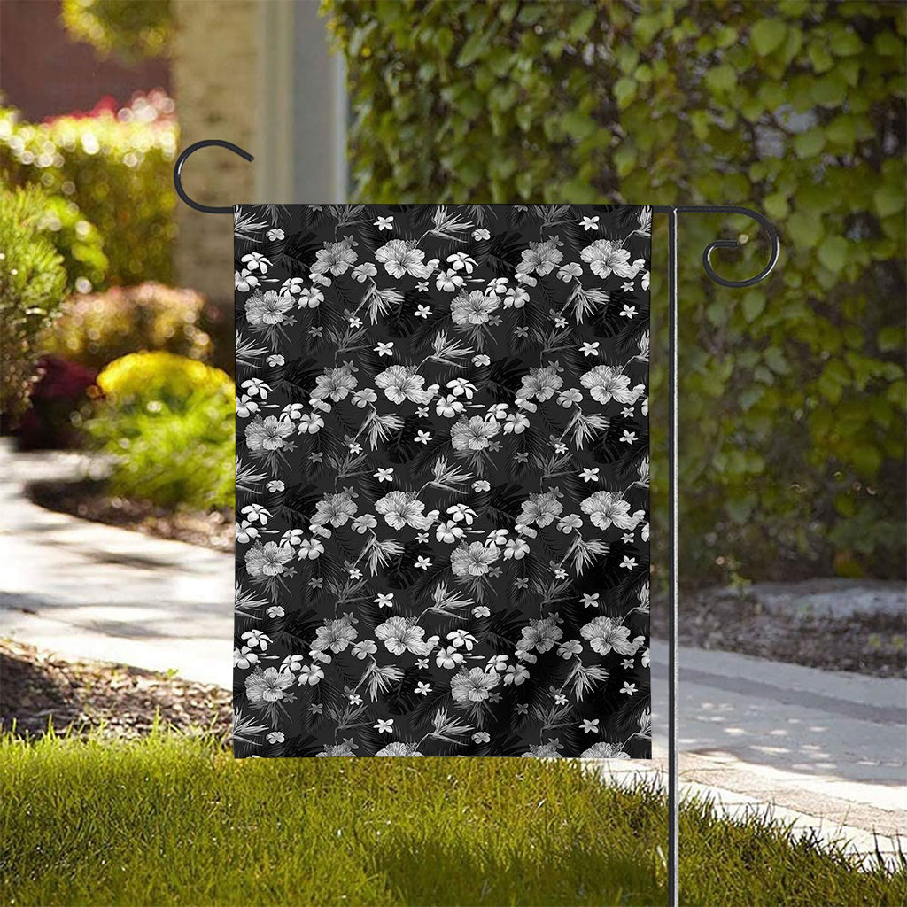 Monochrome Hawaiian Floral Print House Flag