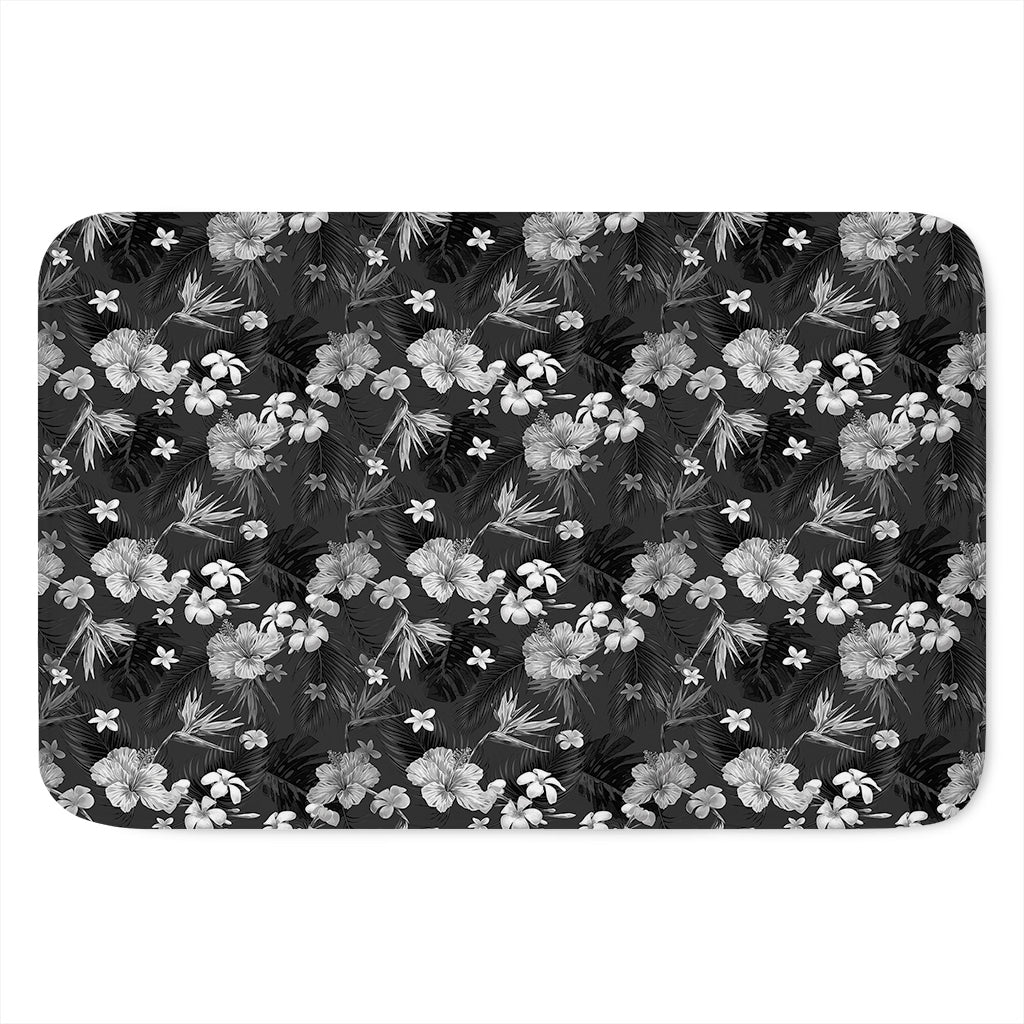 Monochrome Hawaiian Floral Print Indoor Door Mat