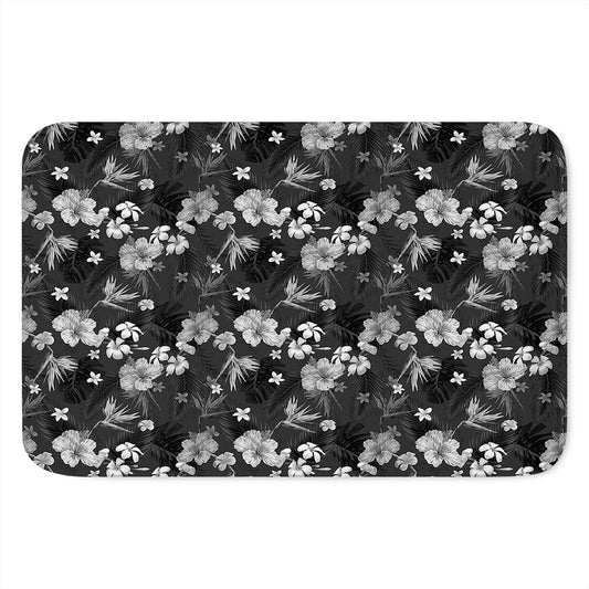 Monochrome Hawaiian Floral Print Indoor Door Mat