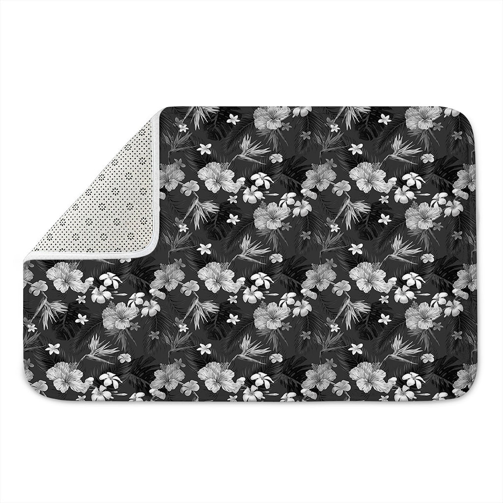Monochrome Hawaiian Floral Print Indoor Door Mat