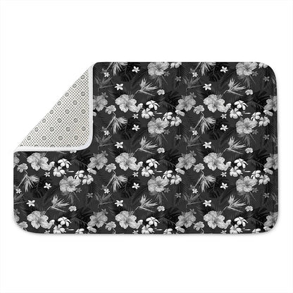 Monochrome Hawaiian Floral Print Indoor Door Mat