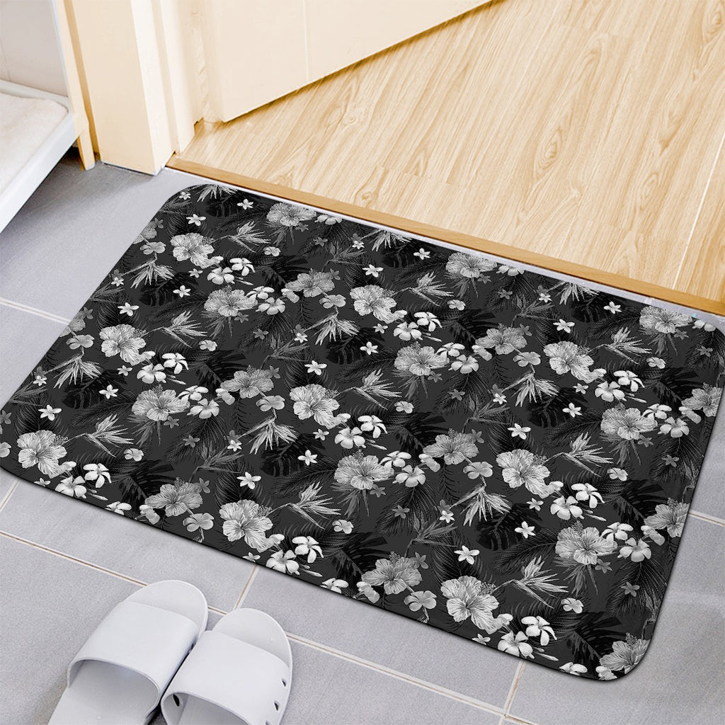 Monochrome Hawaiian Floral Print Indoor Door Mat