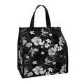 Monochrome Hawaiian Floral Print Insulated Lunch Tote
