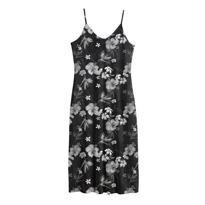 Monochrome Hawaiian Floral Print Jersey Midi Cami Dress
