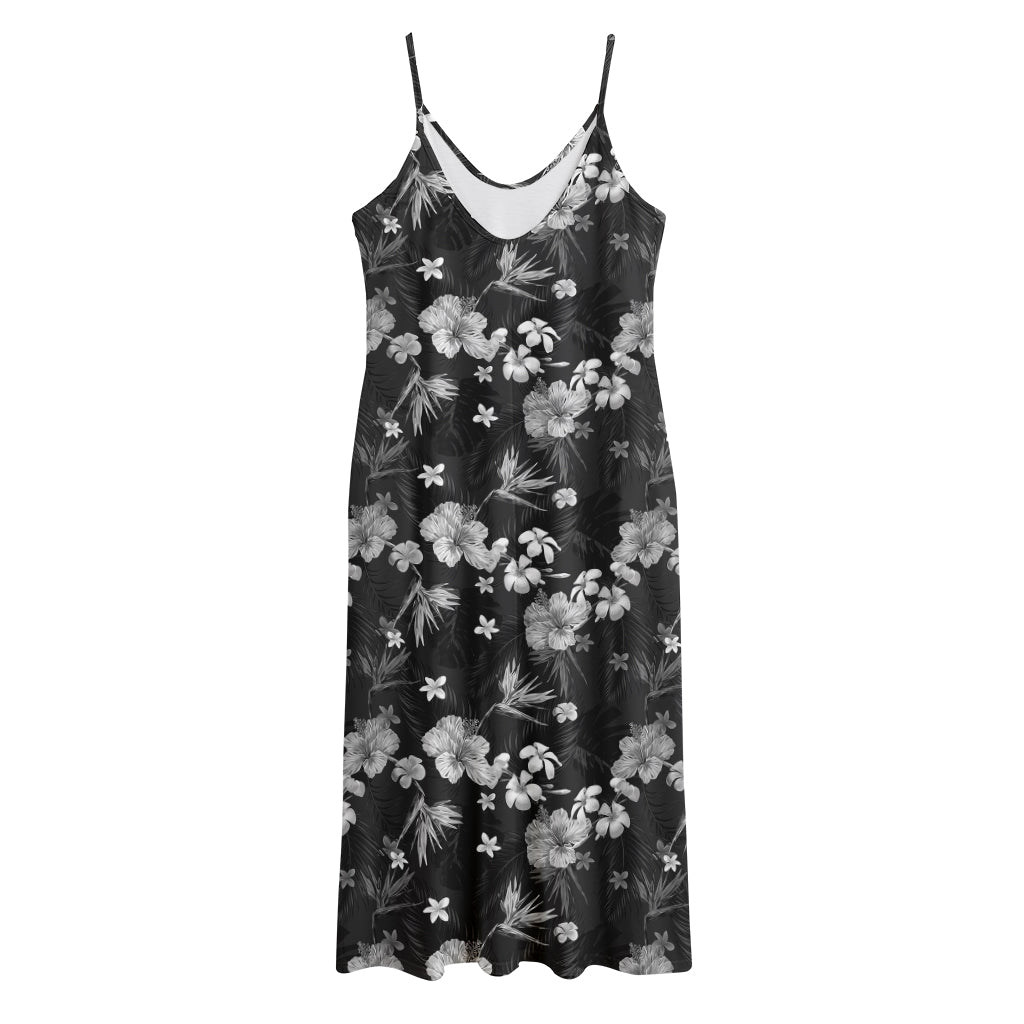 Monochrome Hawaiian Floral Print Jersey Midi Cami Dress