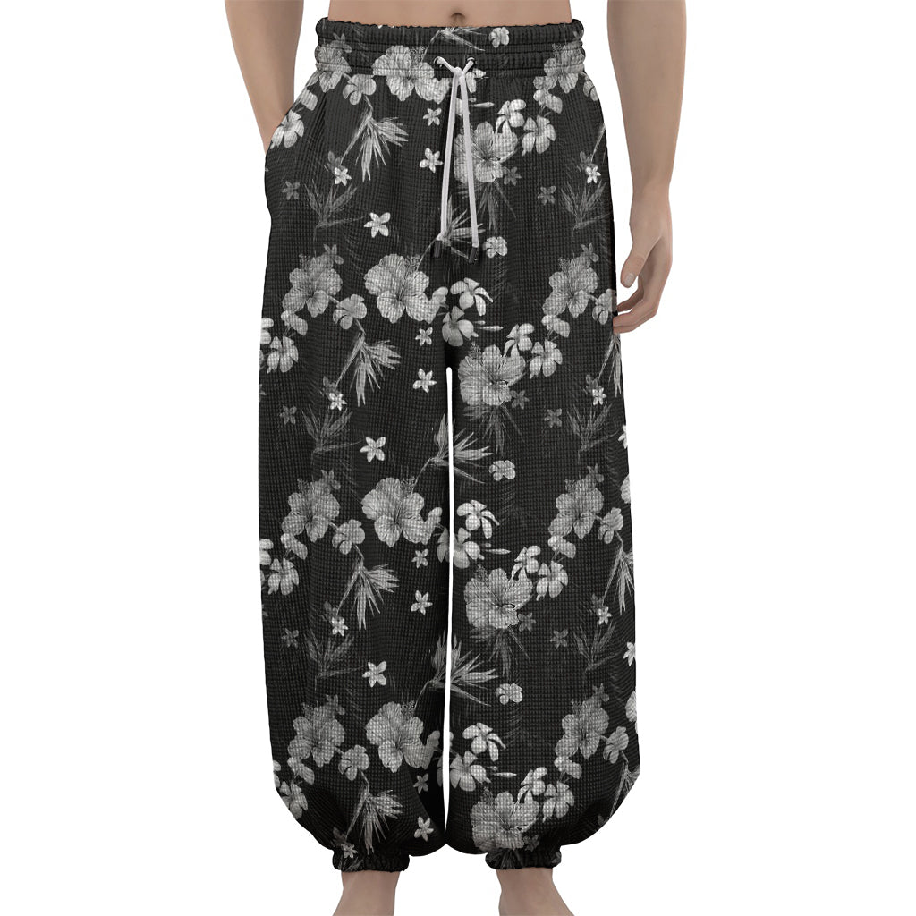 Monochrome Hawaiian Floral Print Lantern Pants