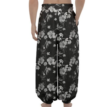 Monochrome Hawaiian Floral Print Lantern Pants