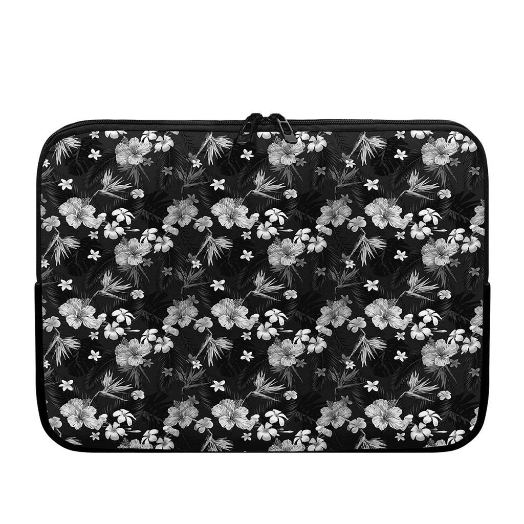 Monochrome Hawaiian Floral Print Laptop Sleeve