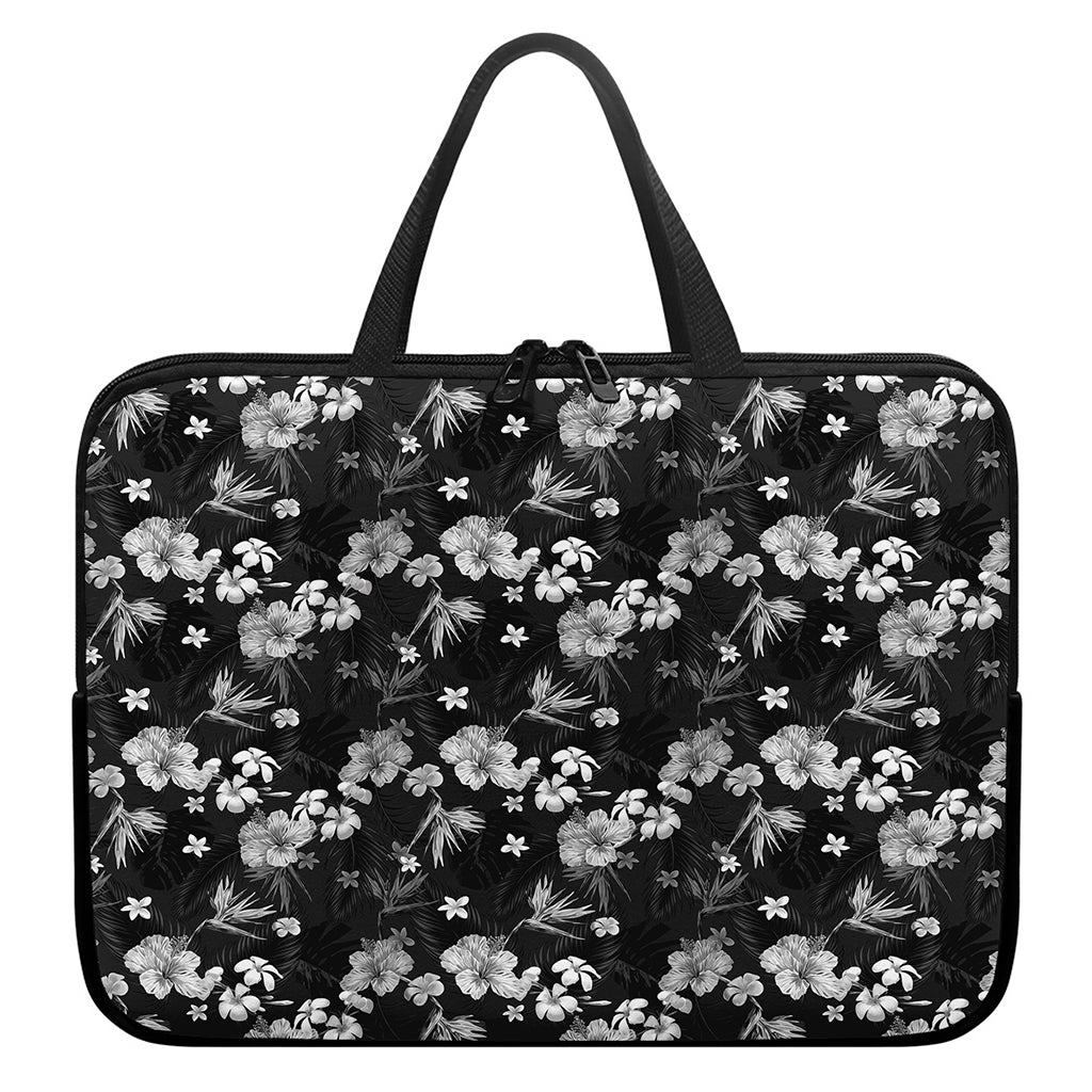 Monochrome Hawaiian Floral Print Laptop Sleeve With Handle