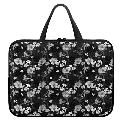 Monochrome Hawaiian Floral Print Laptop Sleeve With Handle