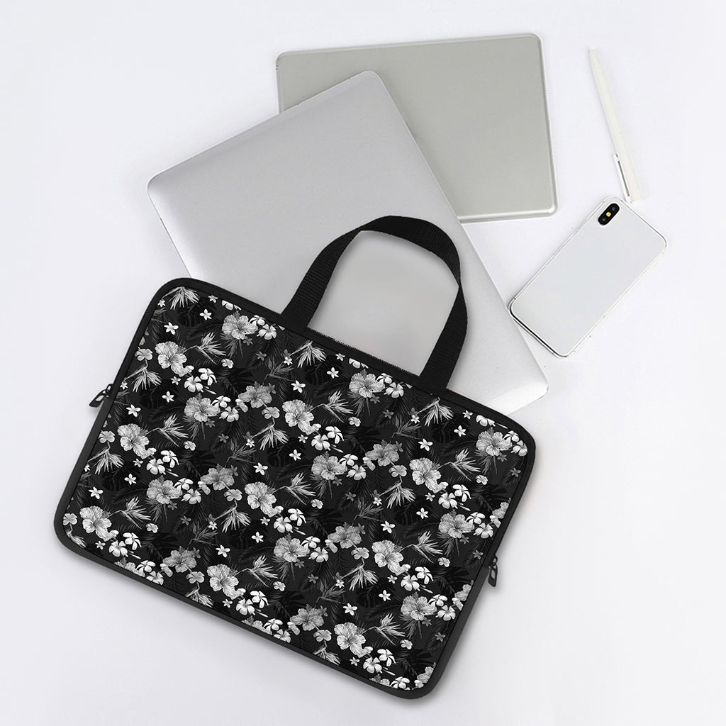 Monochrome Hawaiian Floral Print Laptop Sleeve With Handle
