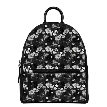 Monochrome Hawaiian Floral Print Leather Backpack